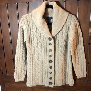 NWT 100% cashmere cable knit cardigan with shawl collar